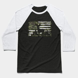 Camouflage American Flag Deer Hunting Baseball T-Shirt